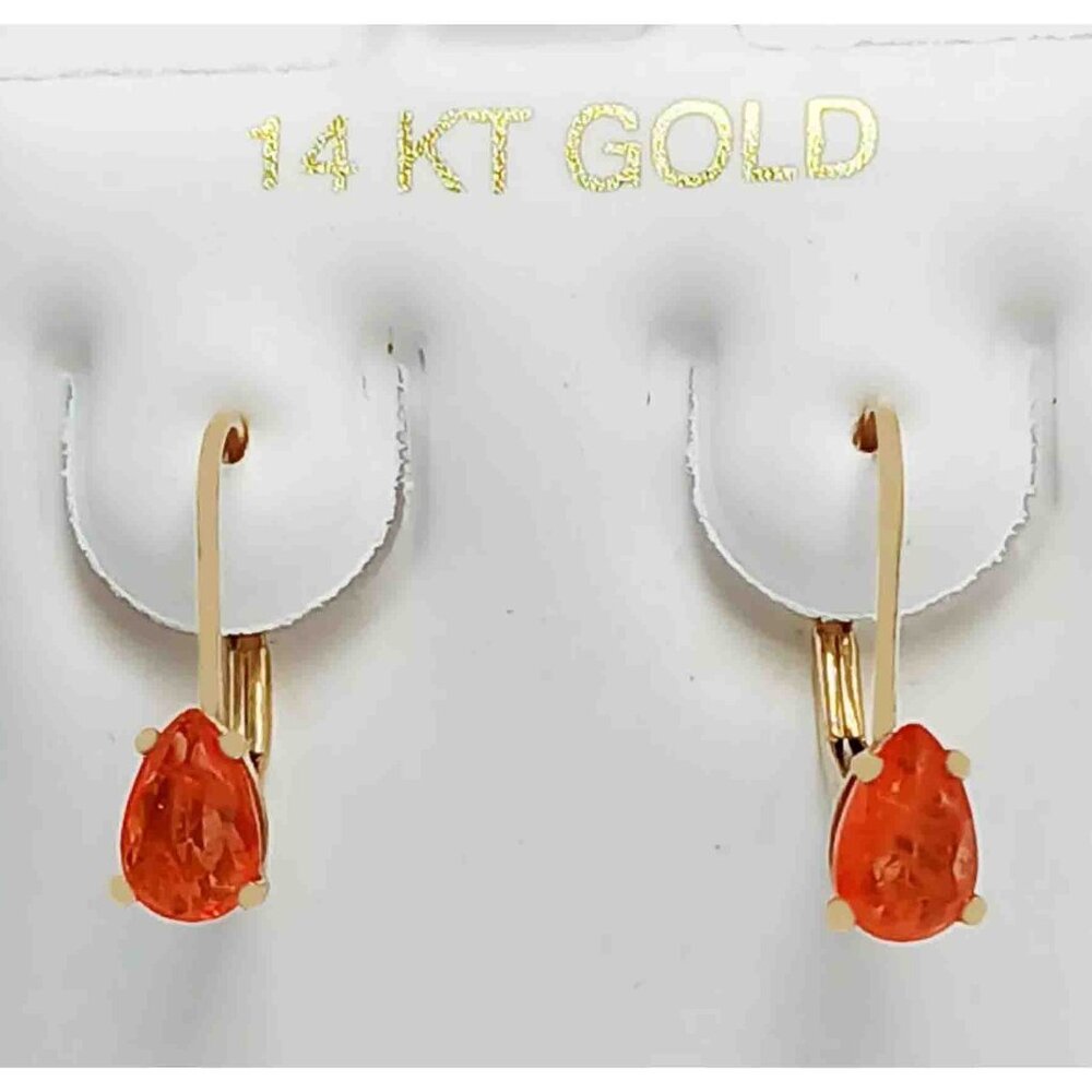 Genuine 1.44 Ct Padparadscha Sapphire Dangling Earrings 14k Gold
